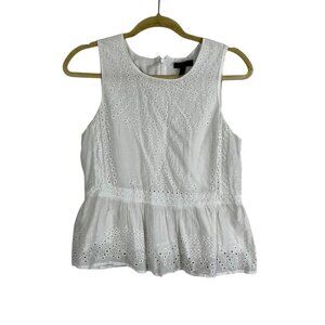 J. Crew Eyelet Silk Ruffle Peplum Tank Top White 10P Preppy Coastal Chic Resort